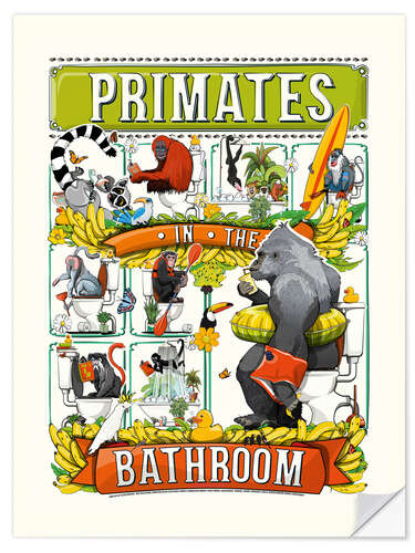 Selvklebende plakat Primates in the Bathroom