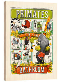 Quadro de madeira Primates in the Bathroom