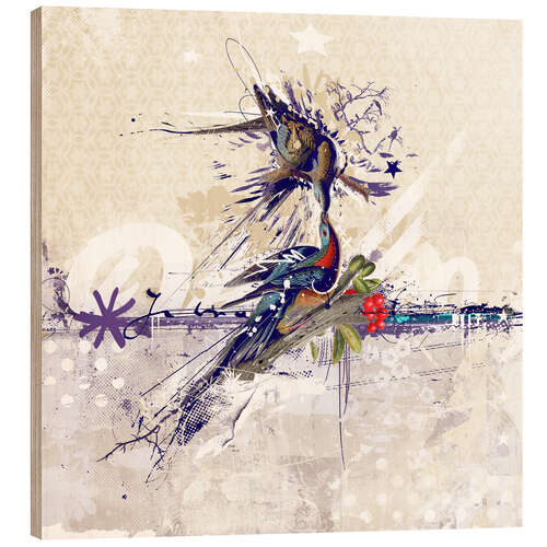 Wood print Cherry Blossom Birds, 2018
