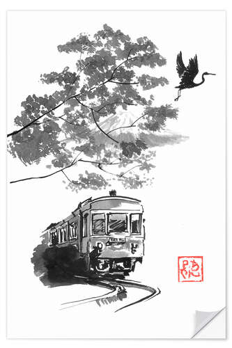 Selvklæbende plakat Train and Fuji
