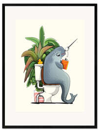 Gerahmter Kunstdruck Narwal auf der Toilette