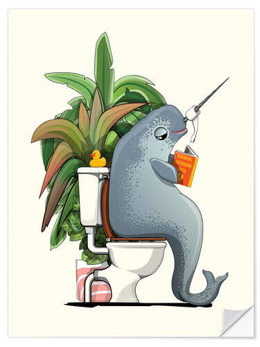 Selvklæbende plakat Narwhal on the Toilet