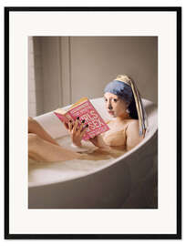 Innrammet kunsttrykk Girl with a Pearl Earring in the Bath