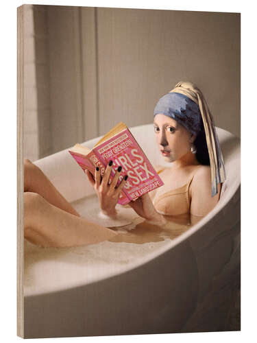 Hout print Girl with a Pearl Earring in the Bath