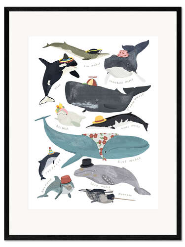 Ingelijste kunstdruk Whales With a Hat