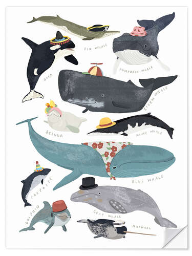 Selvklebende plakat Whales With a Hat