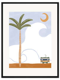 Gerahmter Kunstdruck Kleine Straßenbahn am Strand