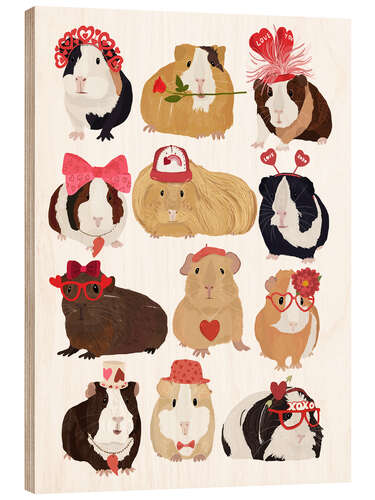 Wood print Love Guinea Pigs