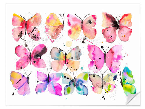 Selvklebende plakat Butterflies Watercolor