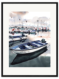 Stampa artistica con cornice Boats in the harbor at sunset