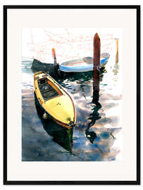 Kehystetty taidepainatus Yellow fishing boat in Chiogga, Italy