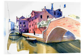 Quadro em acrílico Venice canal with boat and bridge - Anastasia Mamoshina