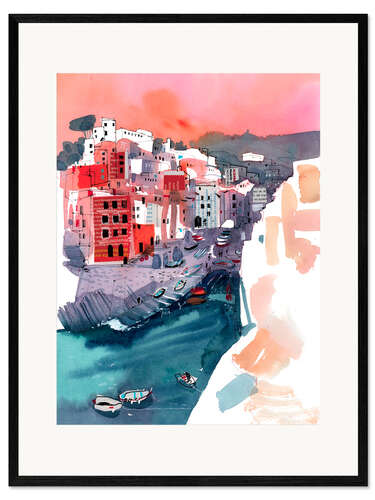 Inramat konsttryck Colorful houses of Riomaggiore, Cinque Terre, Italy
