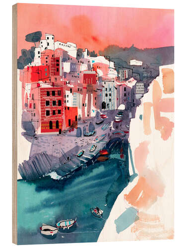 Wood print Colorful houses of Riomaggiore, Cinque Terre, Italy