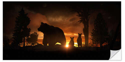 Sticker mural Bear Family at Dusk