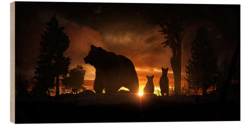 Cuadro de madera Bear Family at Dusk