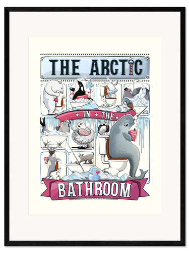 Inramat konsttryck Arctic Animals in the Bathroom