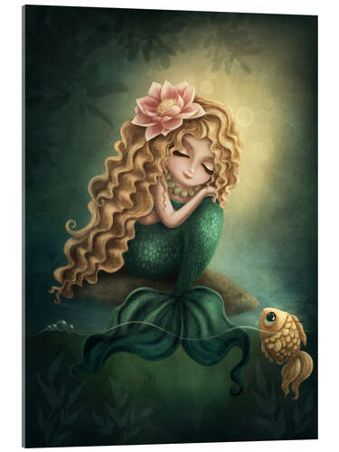 Cuadro de metacrilato Cute Mermaid and Golden Fish