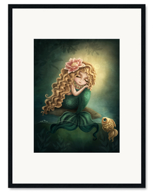 Plakat artystyczny premium w ramie Cute Mermaid and Golden Fish