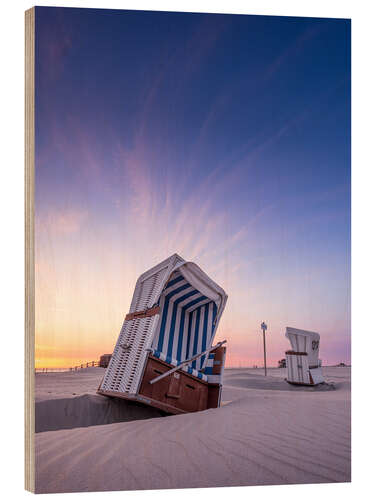 Cuadro de madera Beach Chair in the Sunset