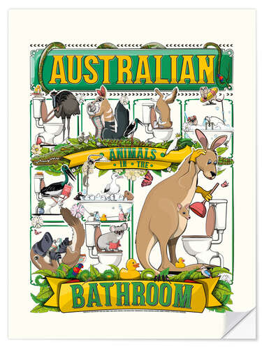 Vinilo para la pared Australian Animals in the Bathroom