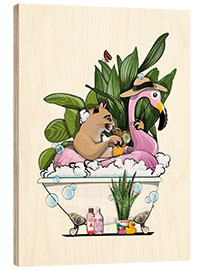 Quadro de madeira Puma with Flamingo in the Bathroom