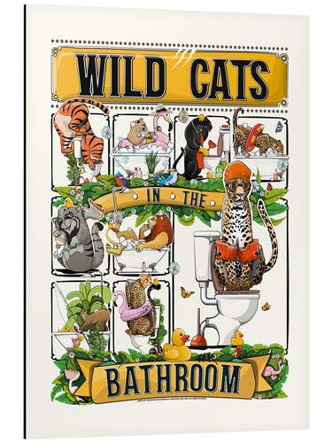 Tableau en aluminium Wild Cats in the Bathroom