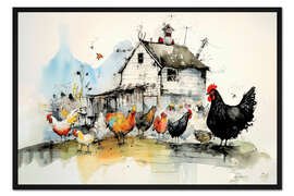Gerahmter Kunstdruck Lustiger Bauernhof II