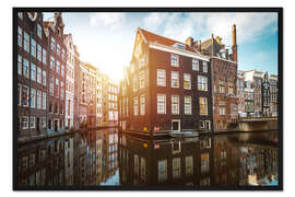 Gerahmter Kunstdruck Sonnenaufgang über einem Kanal in Amsterdam