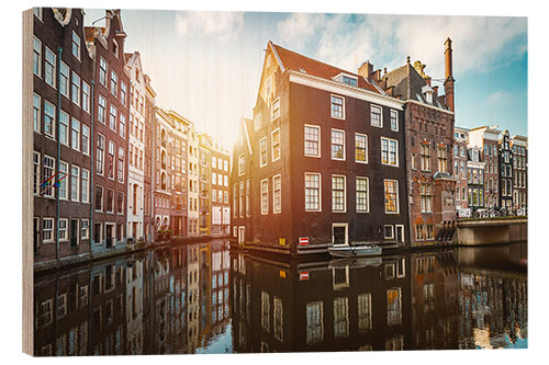 Wood print Sunrise Over a Canal in Amsterdam