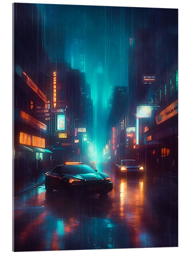 Akrylglastavla Neon-Lit Cyber Road