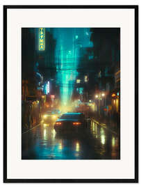 Innrammet kunsttrykk Neon Cyberpunk Alley