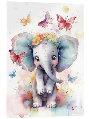 Acrylic print Cute Baby Elephant with Butterflies