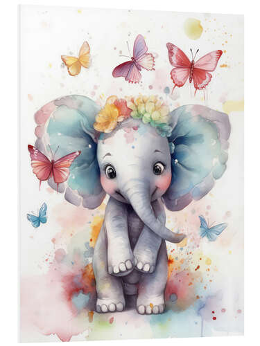 Foam board print Cute Baby Elephant with Butterflies