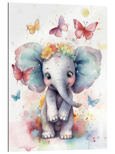 Gallery print Cute Baby Elephant with Butterflies