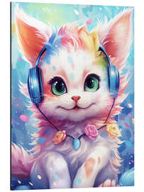 Aluminium print Kitten Listens to Music