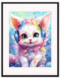 Gerahmter Kunstdruck Kätzchen hört Musik