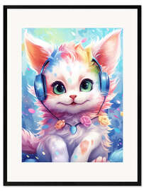 Stampa artistica con cornice Kitten Listens to Music