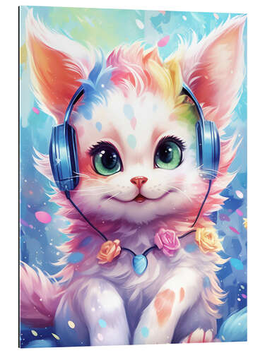 Cuadro de plexi-alu Kitten Listens to Music