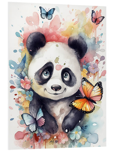 Foam board print Little Panda in the Butterfly Garden