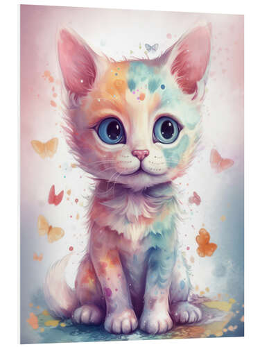 Foam board print Cute Kitten with Butterflies