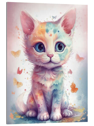 Quadro em plexi-alumínio Cute Kitten with Butterflies