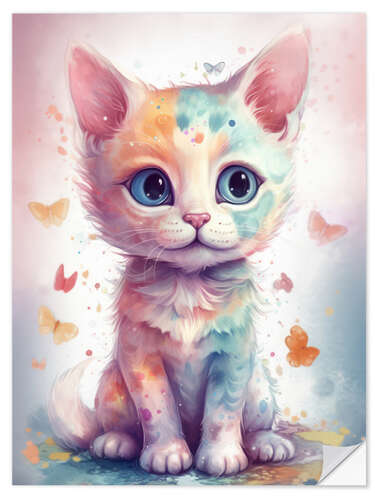 Adesivo murale Cute Kitten with Butterflies