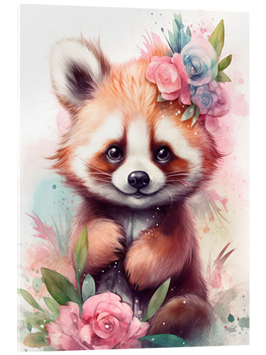 Akrylglastavla Little Red Panda with Flowers