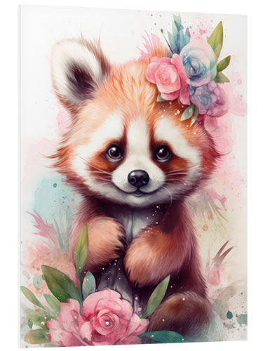 Foam board print Little Red Panda with Flowers