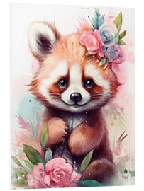 Foam board print Little Red Panda with Flowers