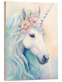 Print på træ  Dreamlike Unicorn - Dolphins DreamDesign