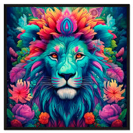 Gerahmter Kunstdruck Farbenprächtiger Hippilöwe