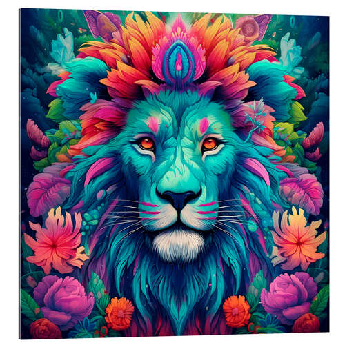 Tableau en plexi-alu Colorful Hippi Lion