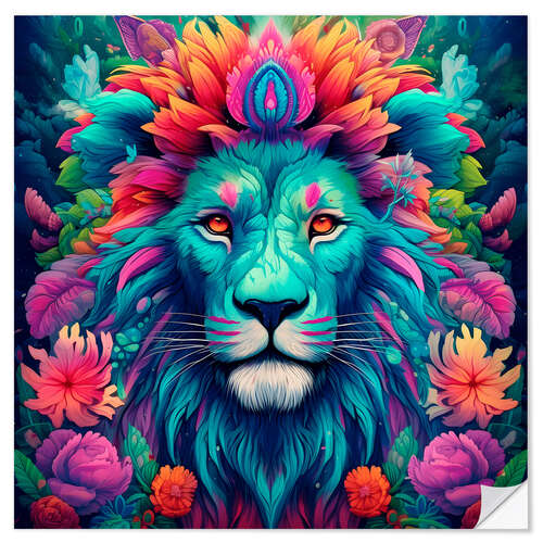 Selvklebende plakat Colorful Hippi Lion